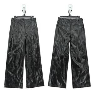 Free People Women 2 Star Cross Lovers Pants Black Faux Leather Wide Leg NEW